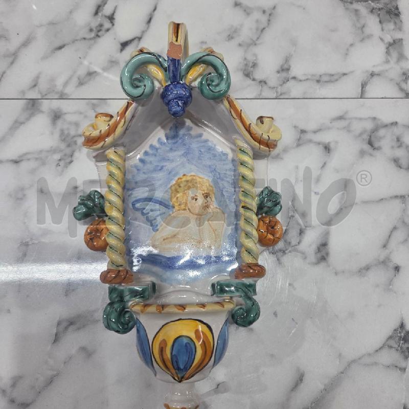 ACQUASANTIERA TERRACOTTA GIALLA BLU INS VERDE DIFETTO | Mercatino dell'Usato Benevento 1