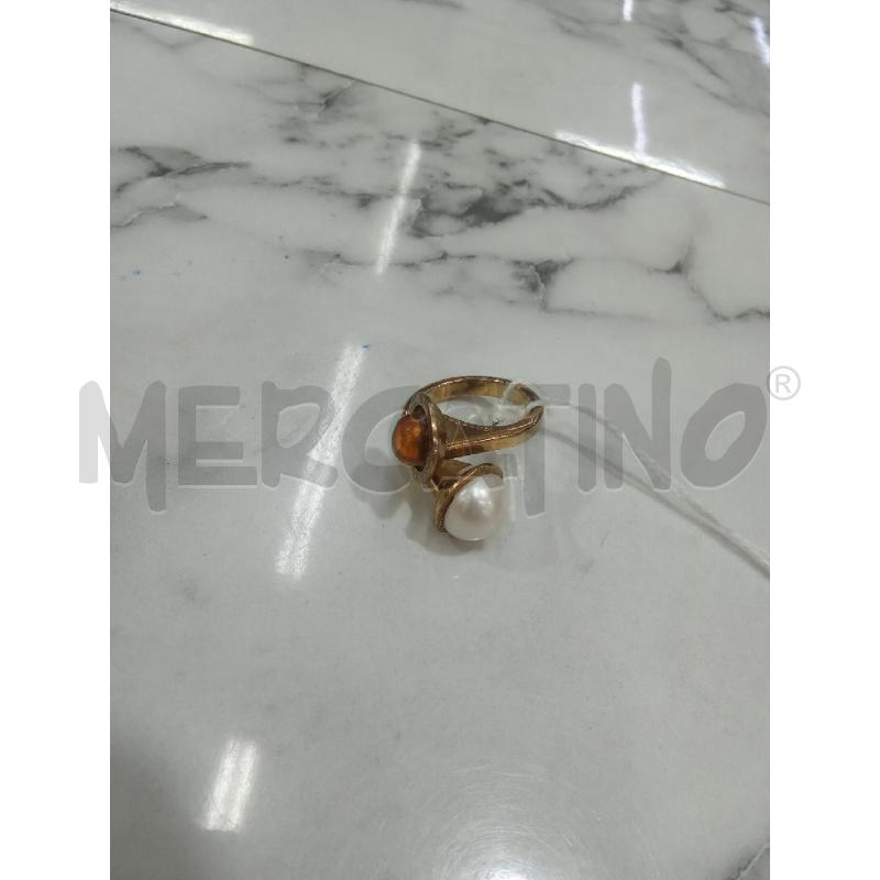 ANELLO DONNA GIALLO CON PERLINA ARANCIONE E BIANCA | Mercatino dell'Usato Benevento 1