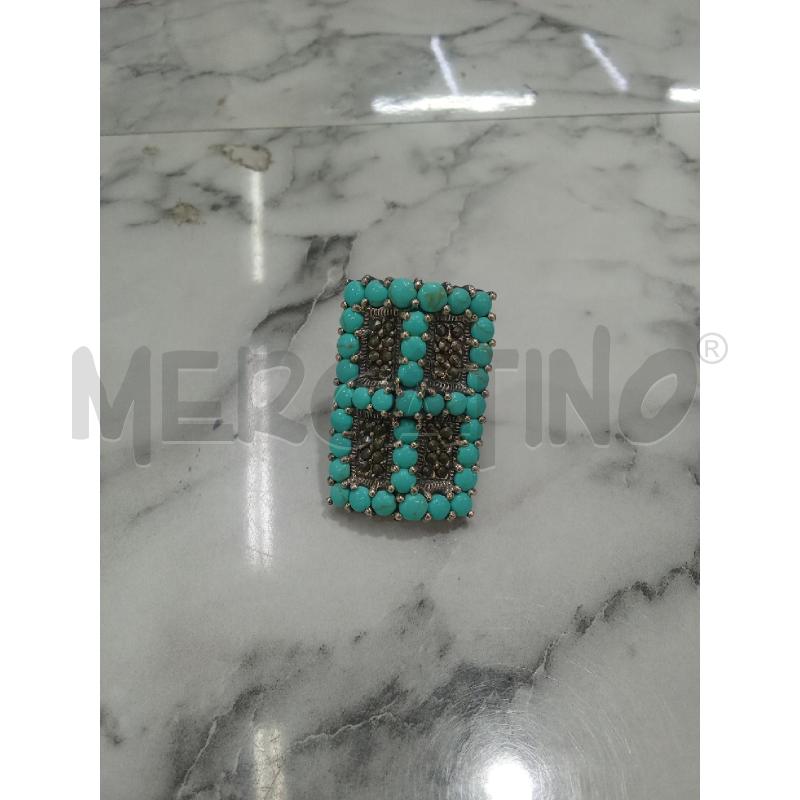 ANELLO DONNA GRIGIO A. CON PIETRE AZZURRE RETTAGOLO CON CROCE  | Mercatino dell'Usato Benevento 1