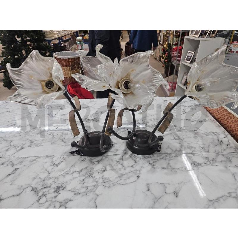APPLIQUE COPPIA FERRO BATTUO CALOTTE VETRO INS ARANCIONE | Mercatino dell'Usato Benevento 1