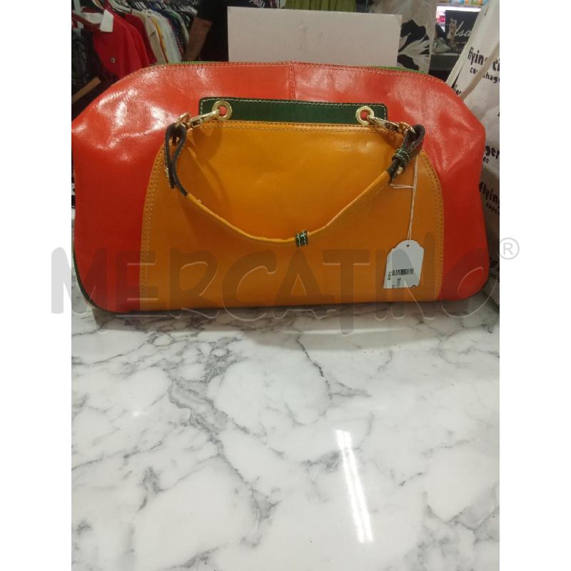 BORSA DONNA ARANCIONE GIALLA VERDE VERA PELLE BAULETTO GRANDE | Mercatino dell'Usato Benevento 1