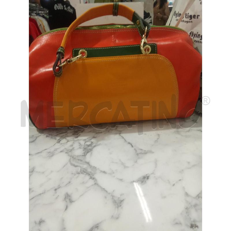 BORSA DONNA ARANCIONE GIALLA VERDE VERA PELLE BAULETTO GRANDE | Mercatino dell'Usato Benevento 2