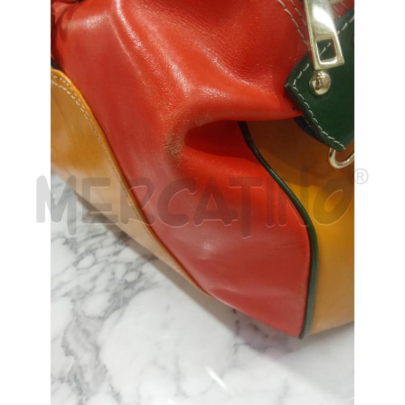 BORSA DONNA ARANCIONE GIALLA VERDE VERA PELLE BAULETTO GRANDE | Mercatino dell'Usato Benevento 3