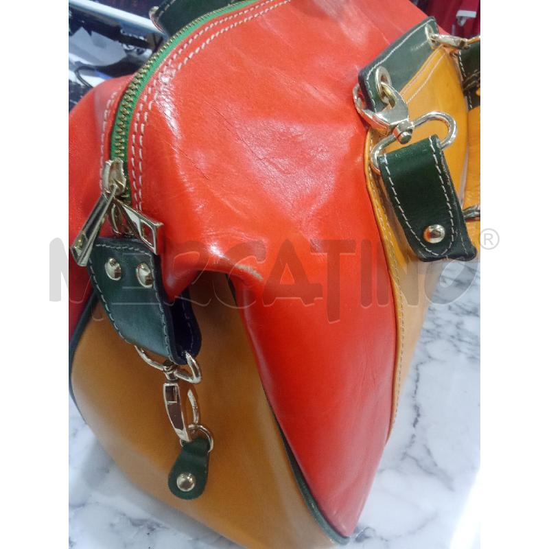 BORSA DONNA ARANCIONE GIALLA VERDE VERA PELLE BAULETTO GRANDE | Mercatino dell'Usato Benevento 4