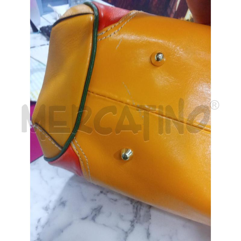 BORSA DONNA ARANCIONE GIALLA VERDE VERA PELLE BAULETTO GRANDE | Mercatino dell'Usato Benevento 5