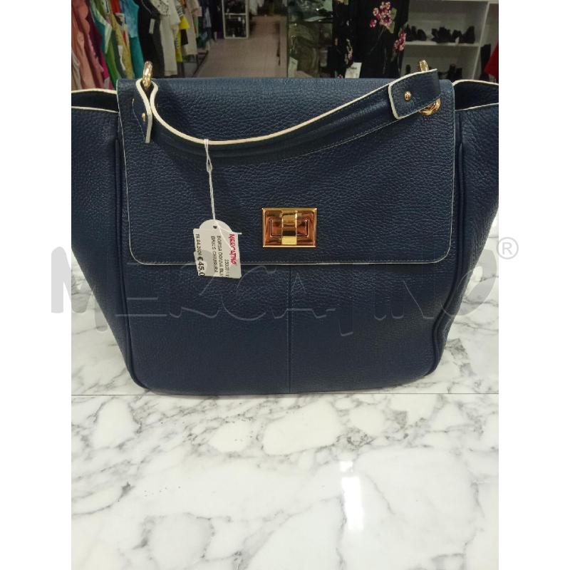 BORSA DONNA BLU PELLE BRICS CHIUSURA DORATA | Mercatino dell'Usato Benevento 1
