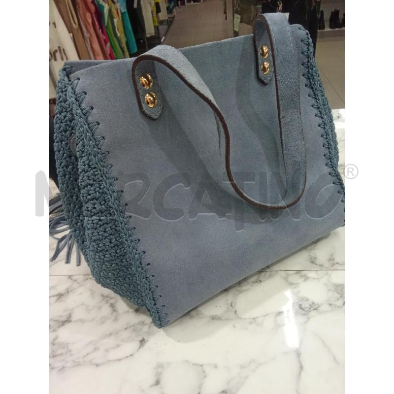 BORSA DONNA BLU SCAMOSCIATA LATERALI UNCINETTO  | Mercatino dell'Usato Benevento 3