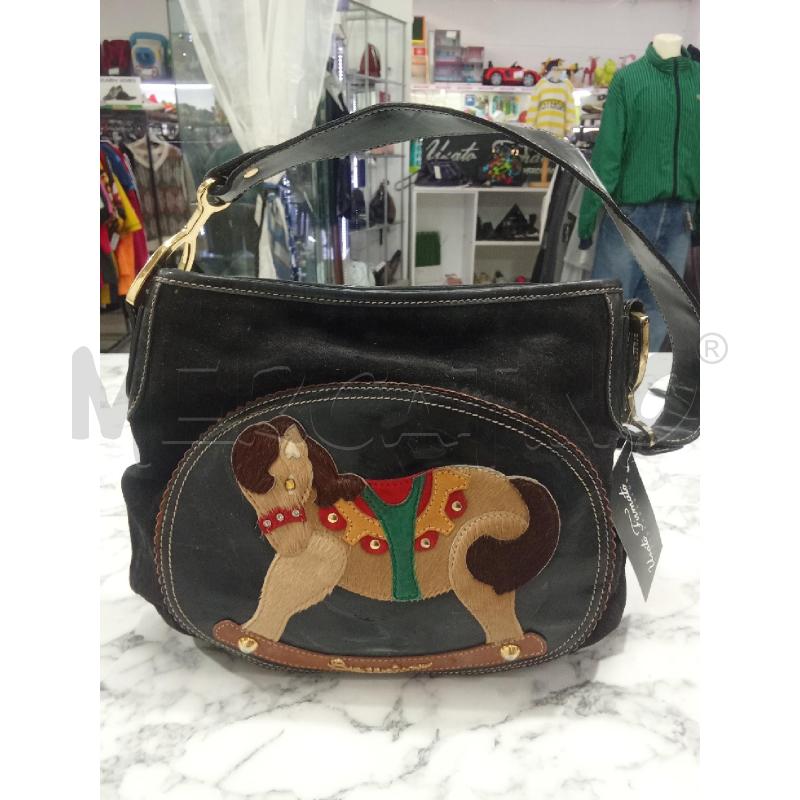 BORSA DONNA BRACCIALINI NERA CAMOSCIO DIS. CAVALLO MARRONE | Mercatino dell'Usato Benevento 1