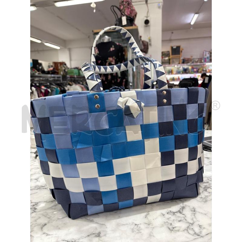 BORSA DONNA CARPISA QUADRI BLU BIANCO INTRECCIO | Mercatino dell'Usato Benevento 1