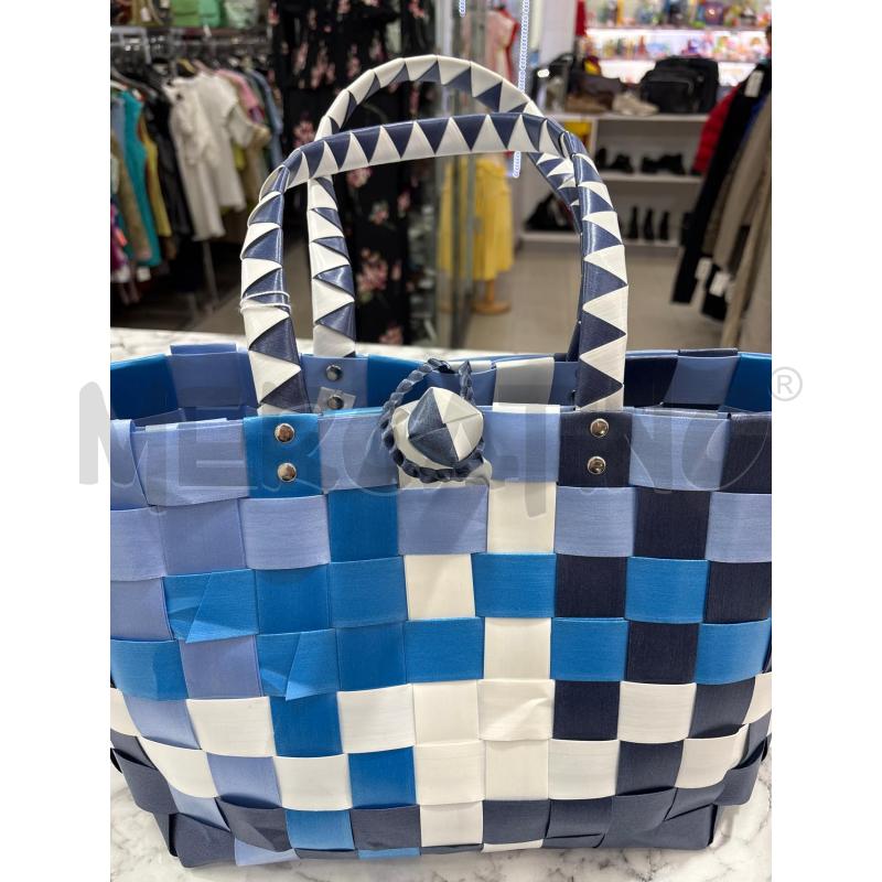 BORSA DONNA CARPISA QUADRI BLU BIANCO INTRECCIO | Mercatino dell'Usato Benevento 2