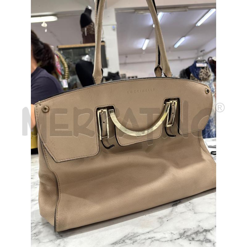 BORSA DONNA COCCINELLE BEIGE BORDO NERO INSERTO DORATO | Mercatino dell'Usato Benevento 1