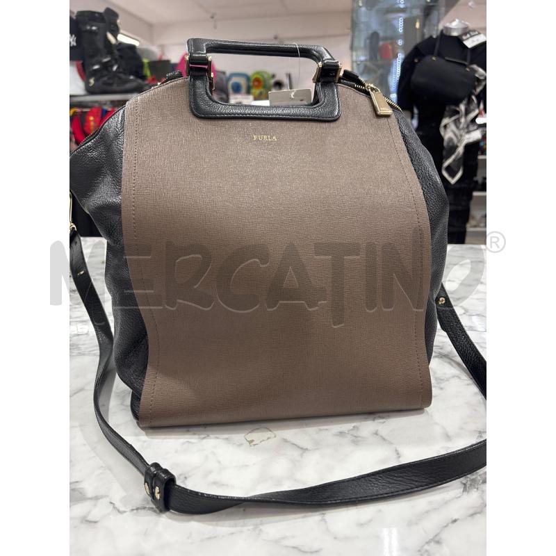 BORSA DONNA FURLA MARRONE NERO INSERTI DORATI  | Mercatino dell'Usato Benevento 1