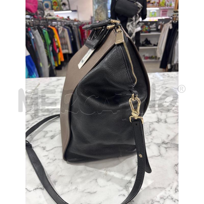 BORSA DONNA FURLA MARRONE NERO INSERTI DORATI  | Mercatino dell'Usato Benevento 2