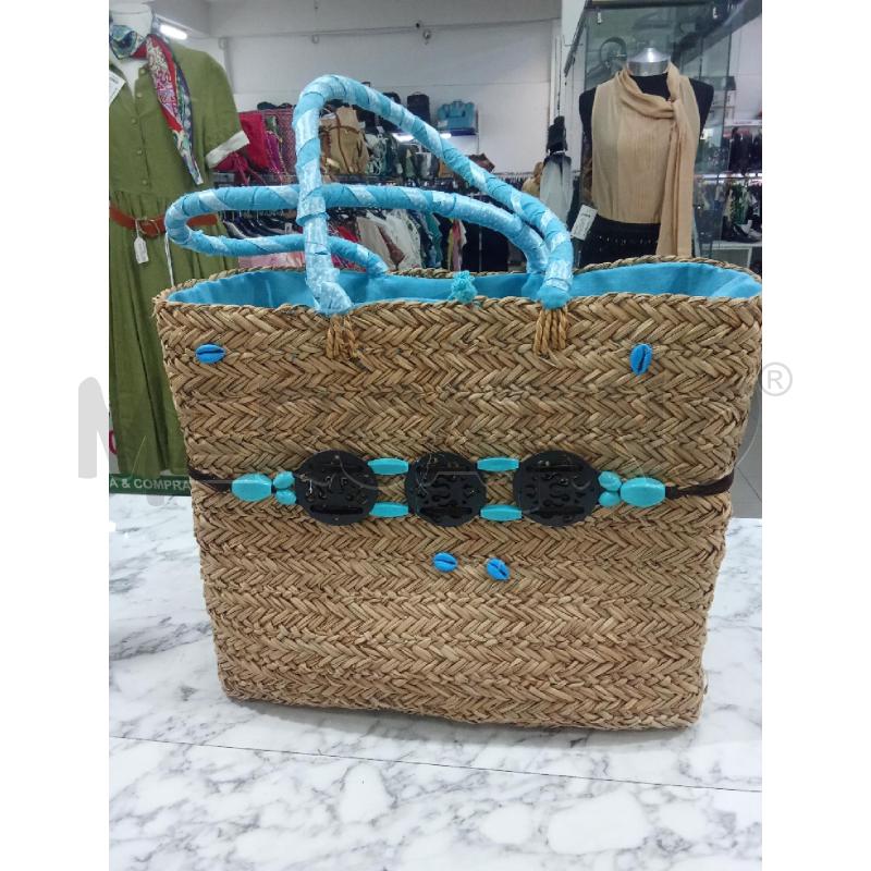 BORSA DONNA MARE PAGLIA MANICI AZZURRI GRANDE INTERNO SACCO | Mercatino dell'Usato Benevento 1
