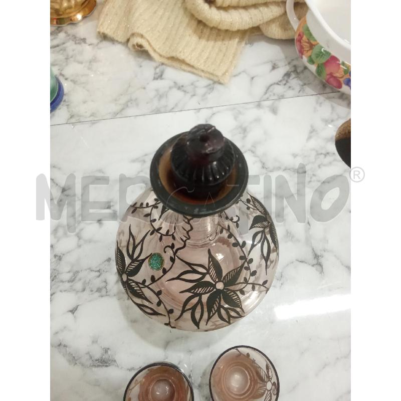BOTTIGLIETTA VETRO+BICCHIERINI VETRO FIORI ARGENTATI | Mercatino dell'Usato Benevento 2