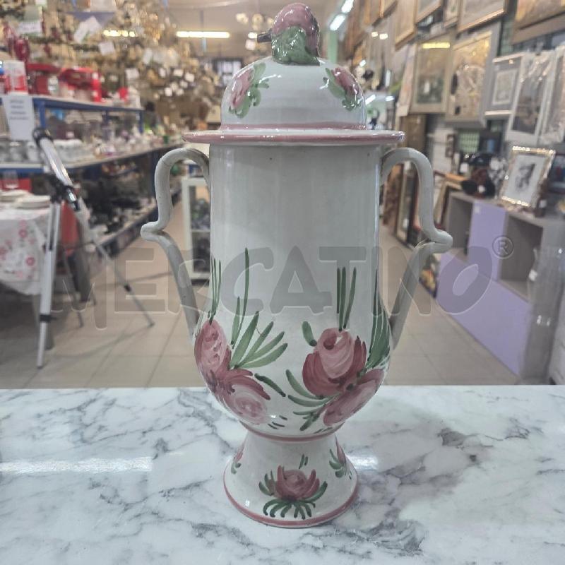 CACHEPOT CERAMICA BIANCA INS FIORI ROSA VERDI  | Mercatino dell'Usato Benevento 1
