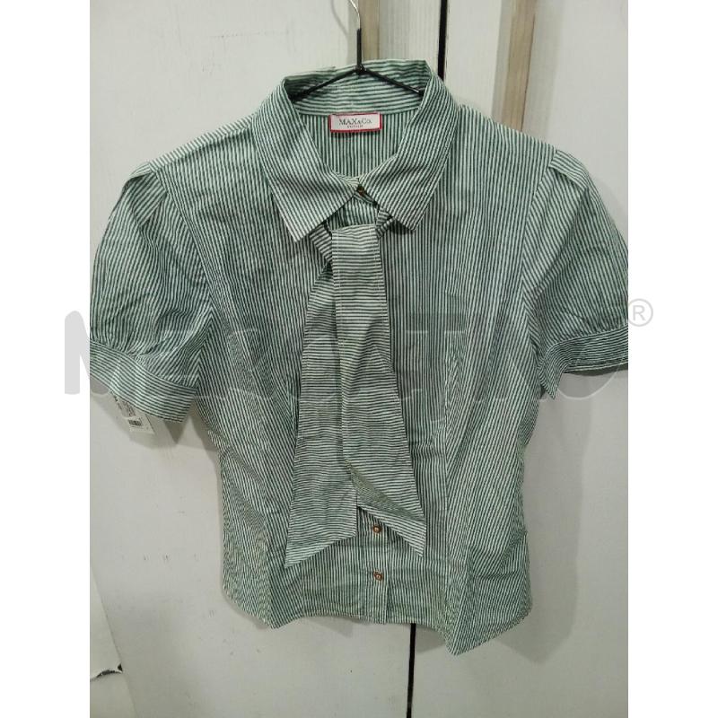 CAMICIA DONNA BIANCA E VERDE RIGHE MANICA CORTA FIOCCO COLLO MAX E CO | Mercatino dell'Usato Benevento 1