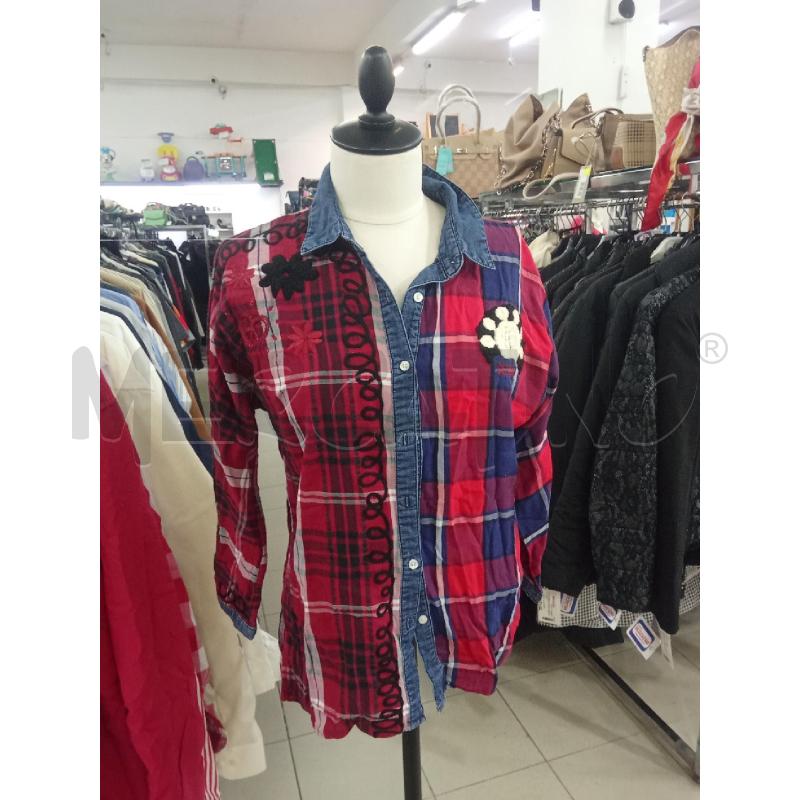 CAMICIA DONNA DESIGUAL ROSSA QUADRI COLLETTO DENIM | Mercatino dell'Usato Benevento 1