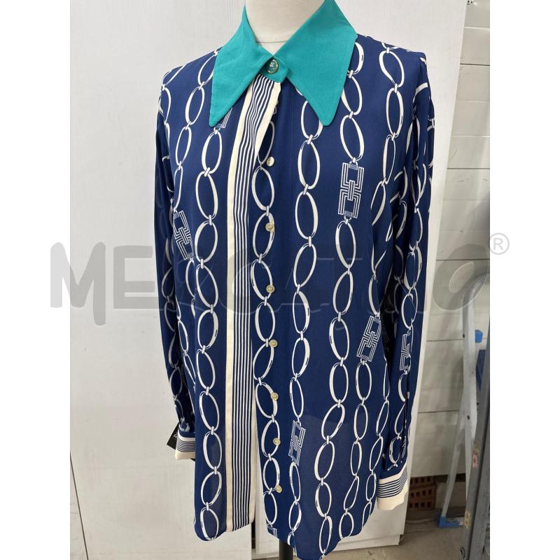CAMICIA DONNA ELISABETTA FRANCHI BLU DIS. BIANCHI COLLETTO AZZURRO | Mercatino dell'Usato Benevento 1