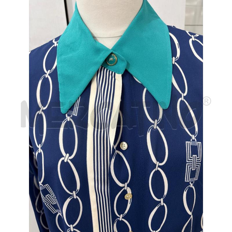 CAMICIA DONNA ELISABETTA FRANCHI BLU DIS. BIANCHI COLLETTO AZZURRO | Mercatino dell'Usato Benevento 2