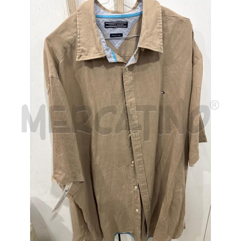 CAMICIA UOMO BEIGE TOMMY HILFIGER MANICA CORTA LINO | Mercatino dell'Usato Benevento 1