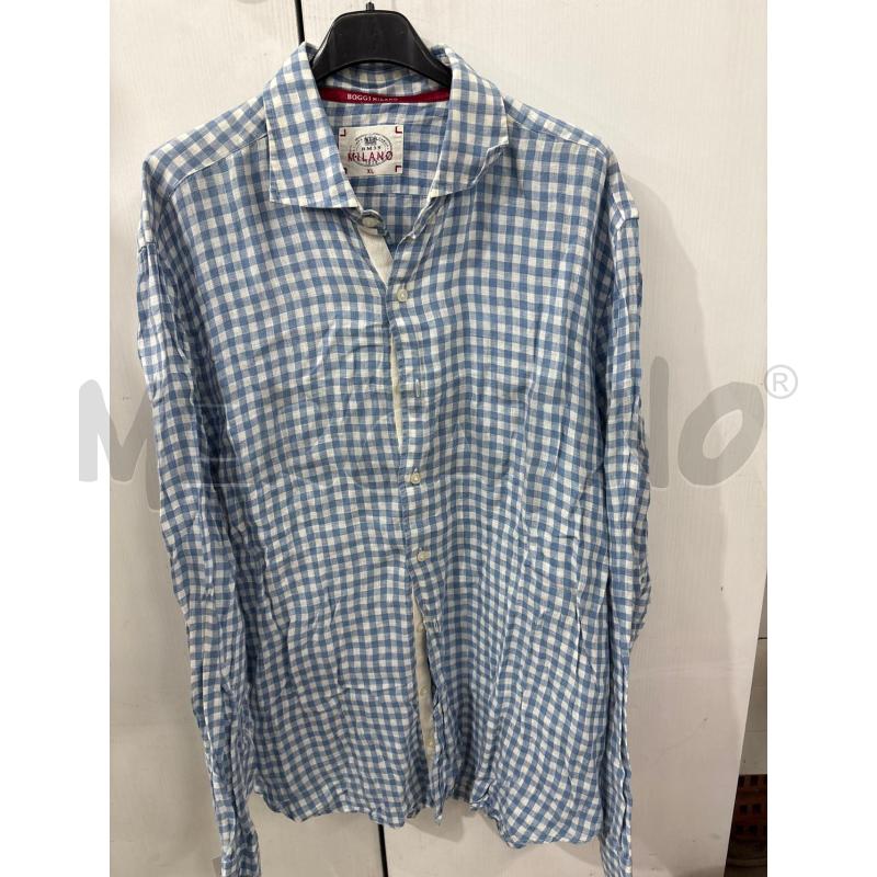 CAMICIA UOMO LINO QUADRETTI BIANCO AZZURRO BOGGI MILANO  | Mercatino dell'Usato Benevento 1