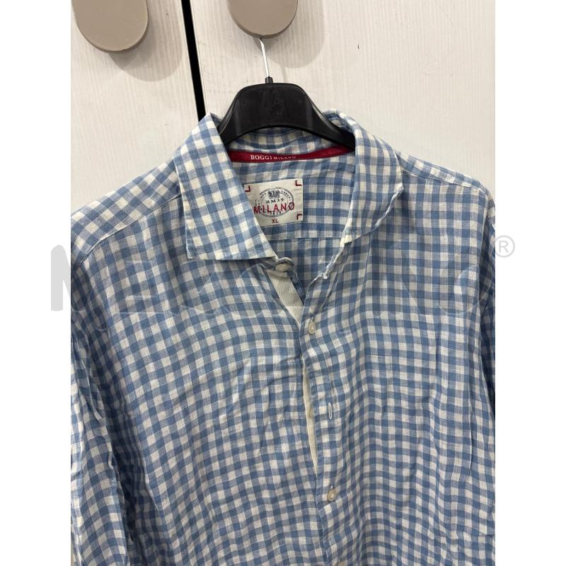 CAMICIA UOMO LINO QUADRETTI BIANCO AZZURRO BOGGI MILANO  | Mercatino dell'Usato Benevento 2