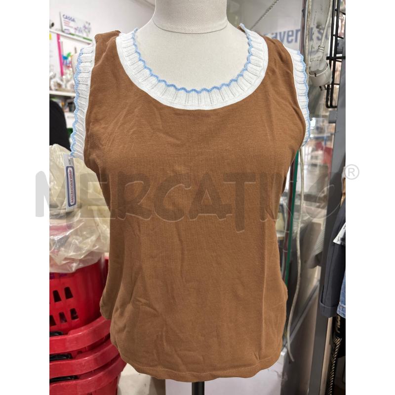 CANOTTA DONNA MARRONE BORDO BIANCO UNCINETTO MOTIVI | Mercatino dell'Usato Benevento 1