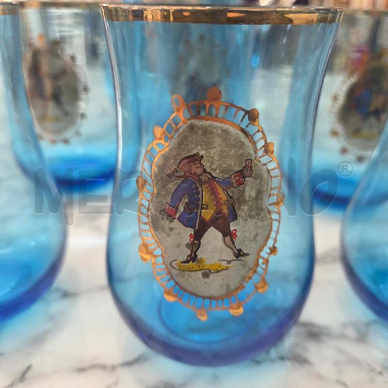 CARAFFA VETRO AZZURRA+BICCHIERI DISEGNO OMINO | Mercatino dell'Usato Benevento 2