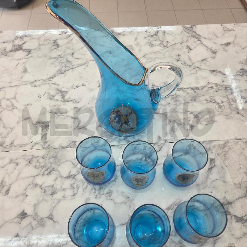CARAFFA VETRO AZZURRA+BICCHIERI DISEGNO OMINO | Mercatino dell'Usato Benevento 3