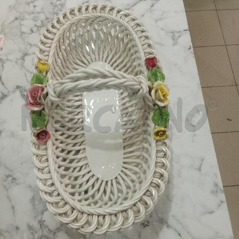 CESTINO CERAMICA BIANCO INTRECCIATO FIORELLINI | Mercatino dell'Usato Benevento 1