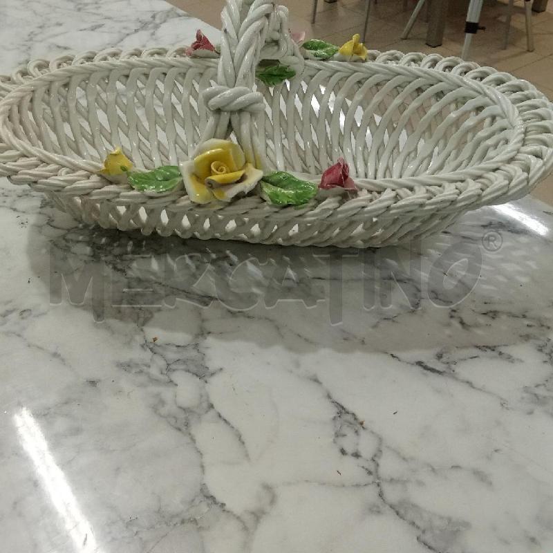 CESTINO CERAMICA BIANCO INTRECCIATO FIORELLINI | Mercatino dell'Usato Benevento 3