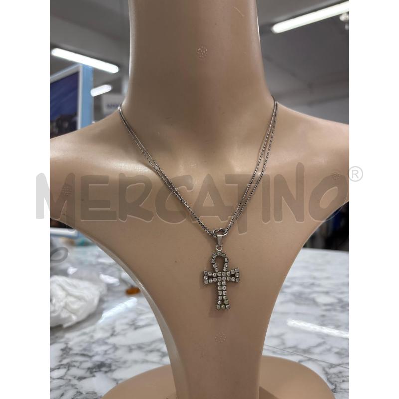 COLLANA A. GRIGIO DUE FILI CIONDOLO CROCE STRASS | Mercatino dell'Usato Benevento 1