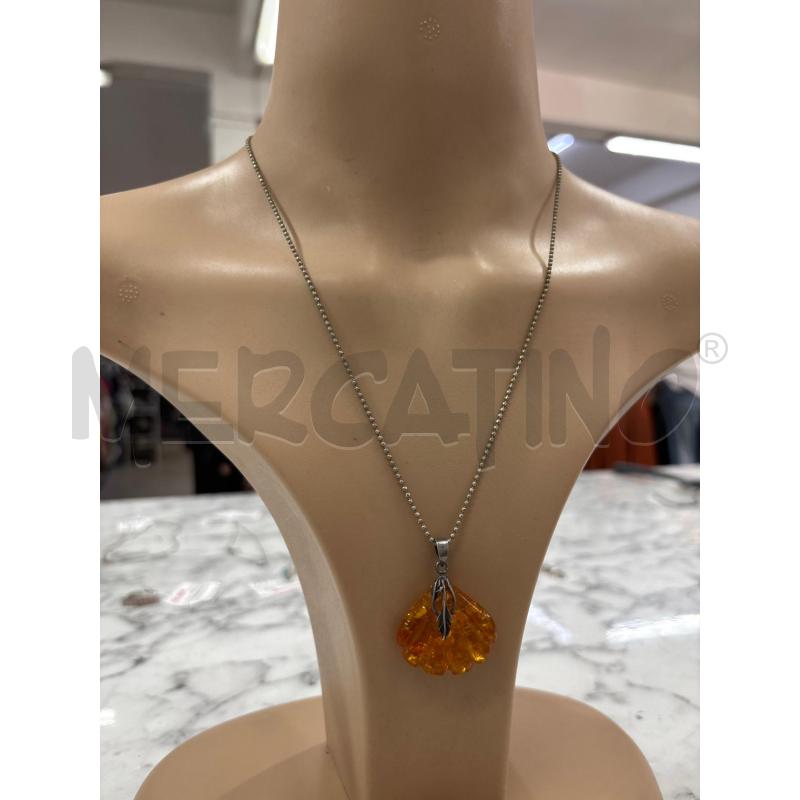 COLLANA A. GRIGIO PALLINE CIONDOLO CONCHIGLIA ARANCIONE A. | Mercatino dell'Usato Benevento 1