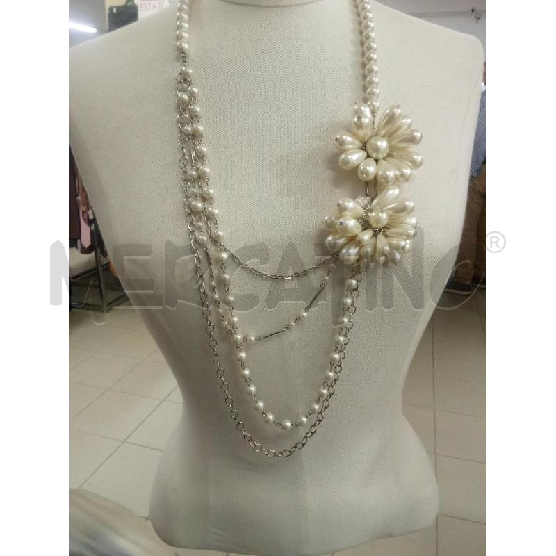 COLLANA BONBON PERLE BIANCHE CON FIORI | Mercatino dell'Usato Benevento 1