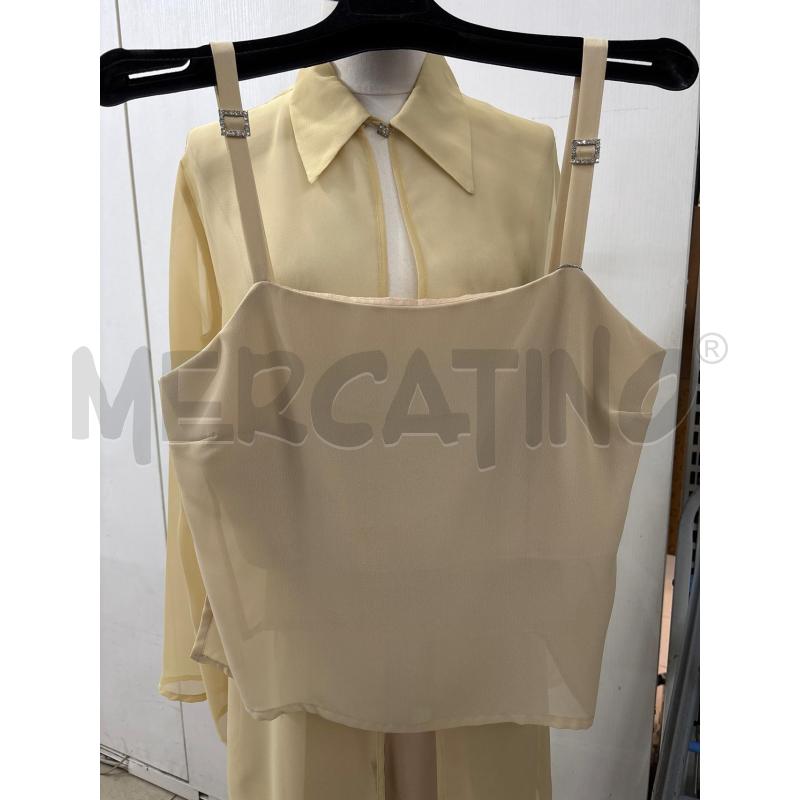COMPLETO DONNA ELEGANTE 3PX GIALLO BEIGE SPOLVERINO PANTALONE TOP  | Mercatino dell'Usato Benevento 3
