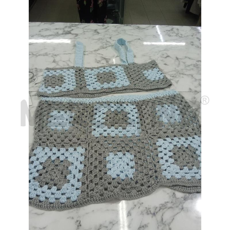 COMPLETO DONNA RICAMATO AZZURRO GRIGIO GONNA+TOP | Mercatino dell'Usato Benevento 1