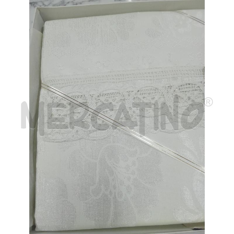 COPRI LETTO MATRIMONIALE BIANCO DAMASCATO BORDO RICAMO SETA | Mercatino dell'Usato Benevento 2