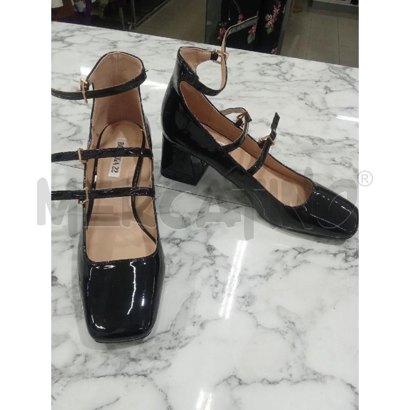 DECOLLETE NERO LUCIDO TACCO BASSO FIBBIETTE BOTTEGA22 | Mercatino dell'Usato Benevento 1