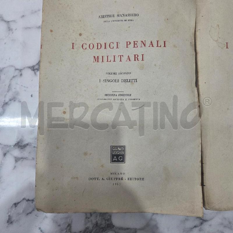 I CODICI PENALI MILITARI VOL 1 E 2,1951 | Mercatino dell'Usato Benevento 3