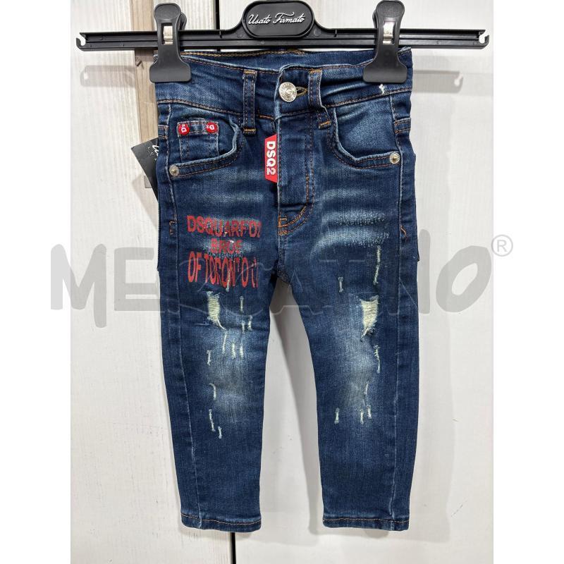 JEANS BAMBINO SCURO FINTI STRAPPI CON SCRITTE ROSSE DSQUARED2 | Mercatino dell'Usato Benevento 1