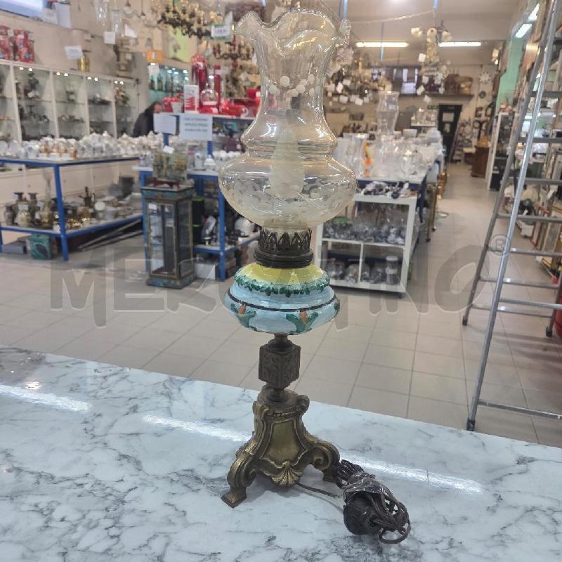 LAMPADA BASE DORATA CER GIALLA AZZURRA CALOTTA VETRO | Mercatino dell'Usato Benevento 1