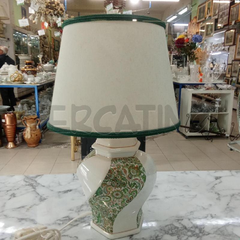 LAMPADA CER BIANCA VERDE FIORI CALOTTA STOFFA | Mercatino dell'Usato Benevento 1