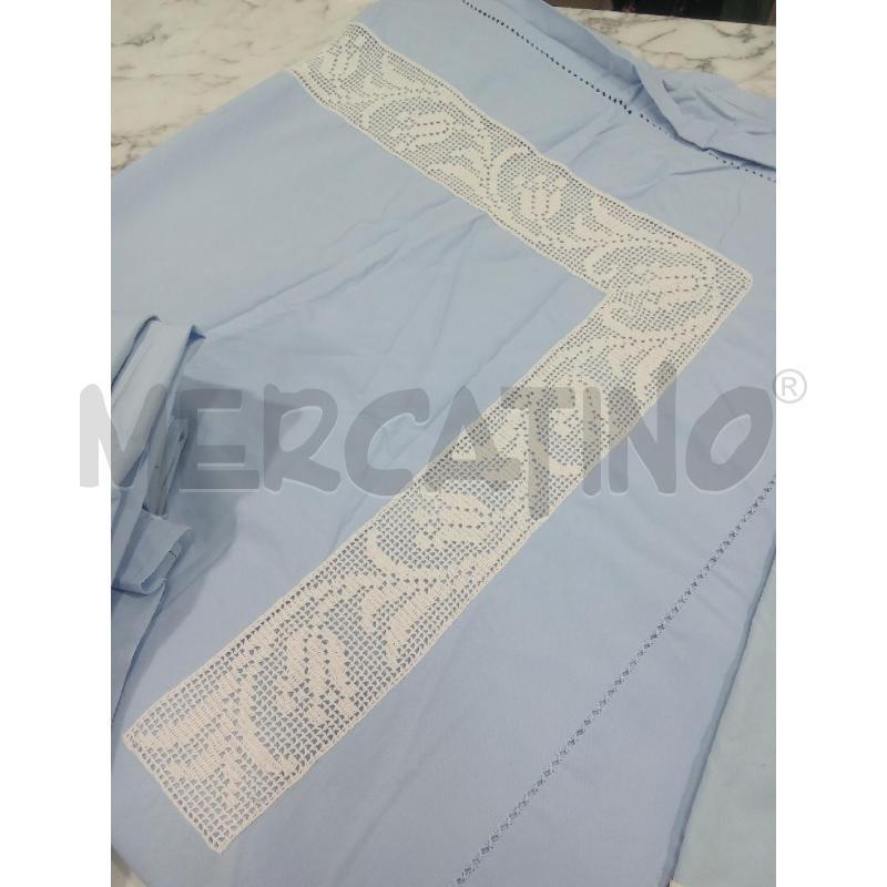 LENZUOLO MATRIMONIALE AZZURRO CON INSERZIONE BIANCO RICAMO | Mercatino dell'Usato Benevento 2
