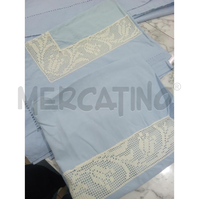 LENZUOLO MATRIMONIALE AZZURRO CON INSERZIONE BIANCO RICAMO | Mercatino dell'Usato Benevento 3