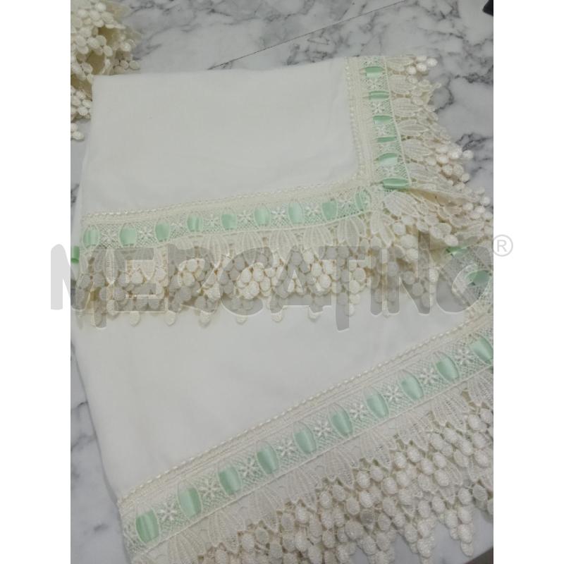 LENZUOLO MATRIMONIALE BIANCO DETTAGLIO NASTRO VERDE  | Mercatino dell'Usato Benevento 3