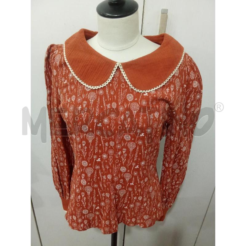 MAGLIA DONNA ARANCIONE SCURO FIORELLINI BIANCHI REVINTARIA  | Mercatino dell'Usato Benevento 1