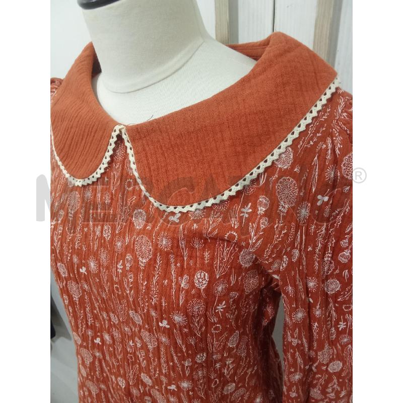 MAGLIA DONNA ARANCIONE SCURO FIORELLINI BIANCHI REVINTARIA  | Mercatino dell'Usato Benevento 2