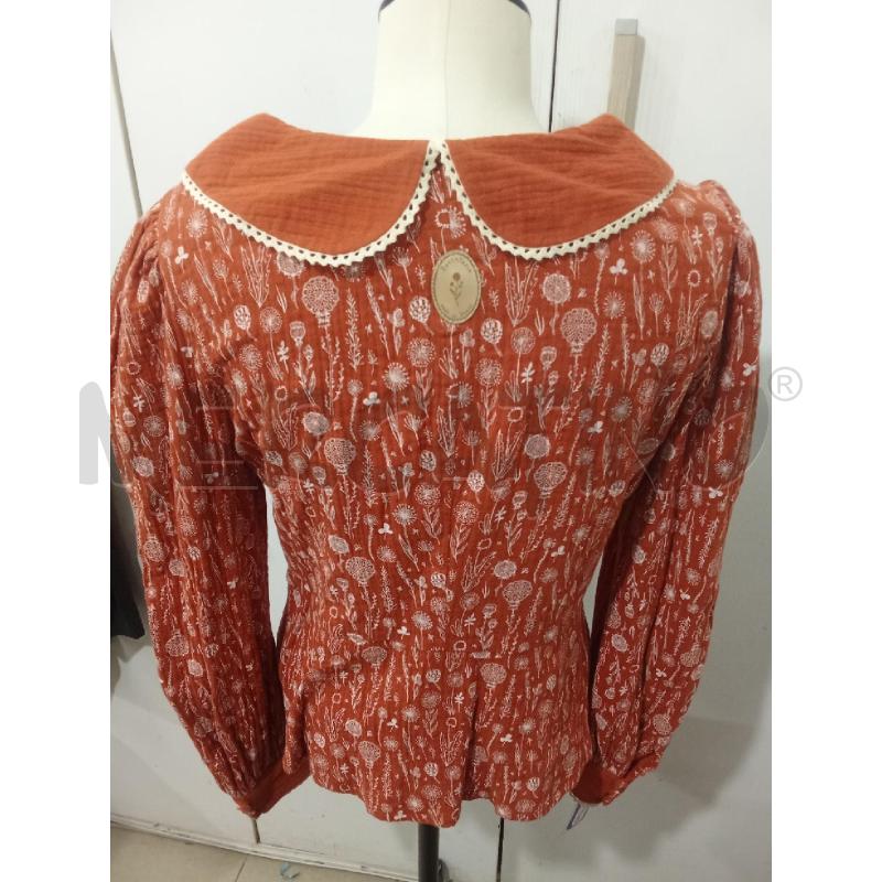 MAGLIA DONNA ARANCIONE SCURO FIORELLINI BIANCHI REVINTARIA  | Mercatino dell'Usato Benevento 3