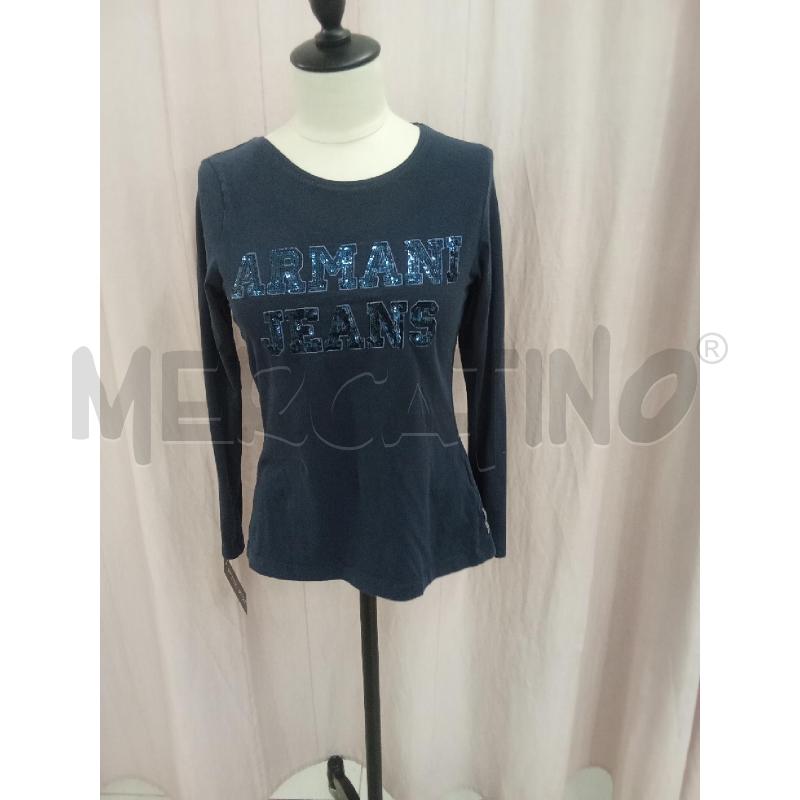 MAGLIA DONNA BLU ARMANI JEANS SCRITTA PAIETTE EXTRA SLIM | Mercatino dell'Usato Benevento 1